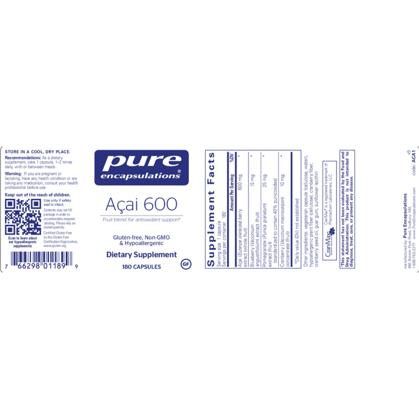 Acai 600 Pure Encapsulations Label