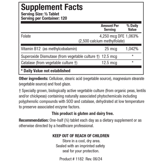 5-MTHF Plus Forte supplement facts panel by Biotics Research showing 2,500 mcg of folate as 5-methyltetrahydrofolic acid glucosamine salt