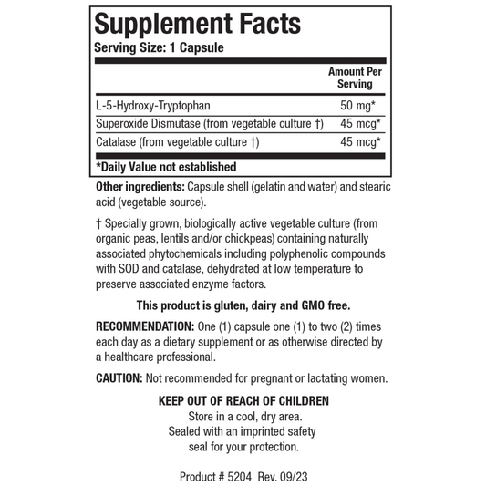 5-HTP Supplement Facts 5-HTP supplement facts panel by Biotics Research showing ingredients for mood support