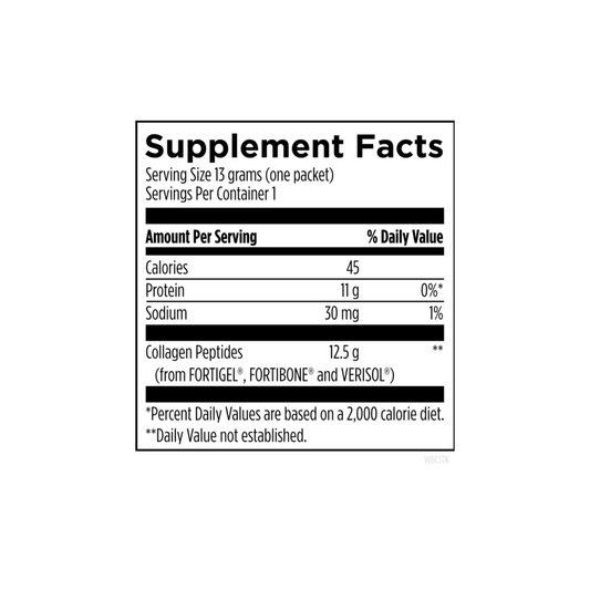 Supplement Facts label for Designs for Health Whole Body Collagen detailing hydrolyzed collagen peptides and nutritional information.