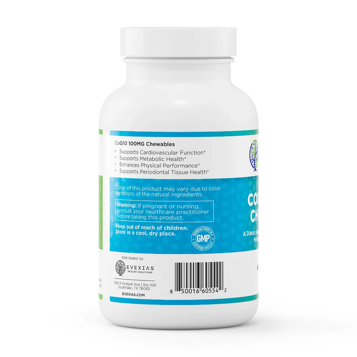 evexias health coq10 100mg chewables bottle information