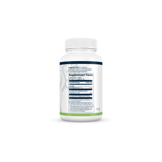 Back of CoQ10 100 mg Chews bottle with supplement facts