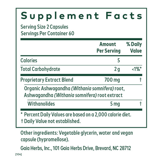 Gaia Herbs Pro Ashwagandha 700 Ingredients