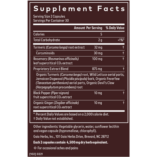 Gaia Herbs Pro Turmeric Supreme Pain Ingredients