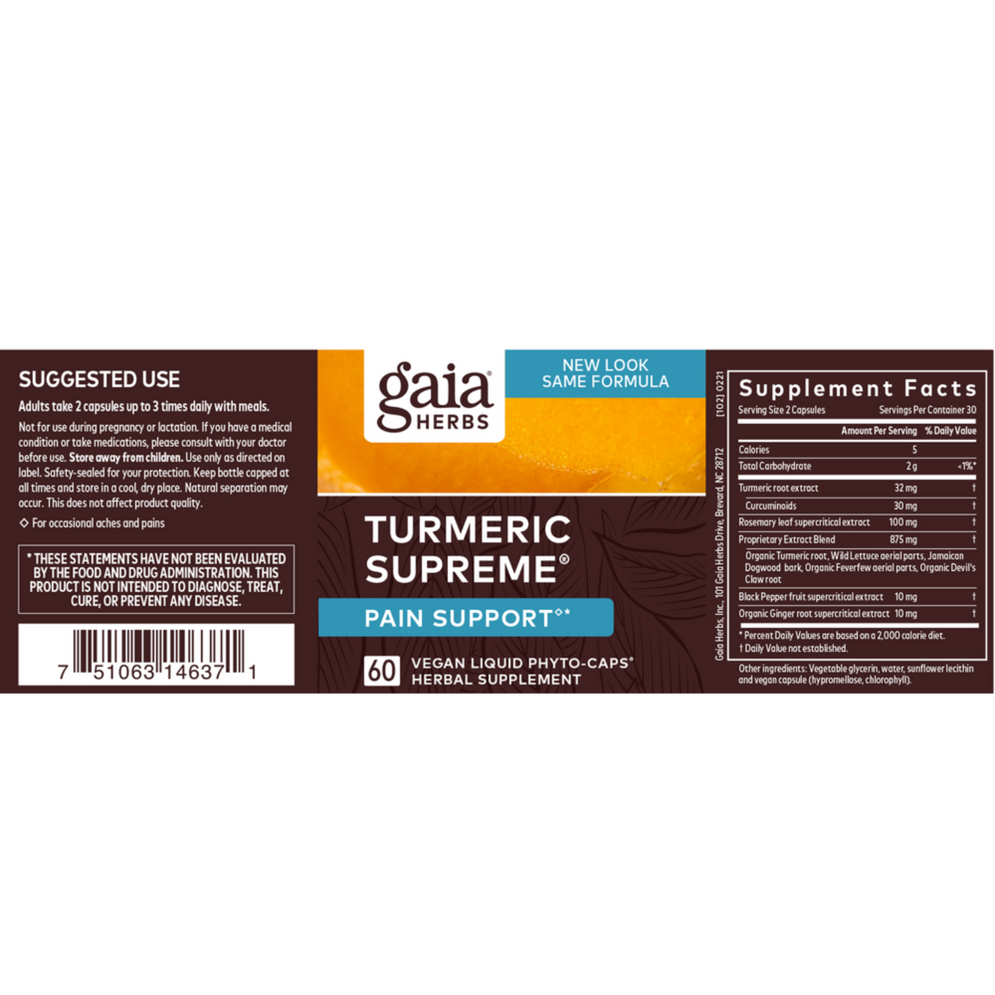 Gaia Herbs Pro Turmeric Supreme Pain Label