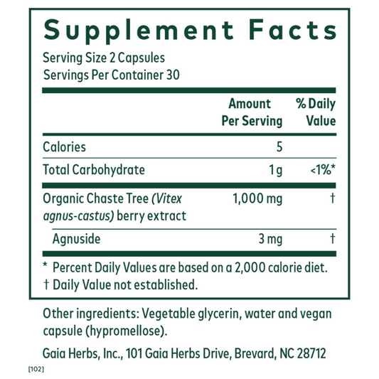 Gaia Herbs Pro Vitex Progesterone Support Ingredients