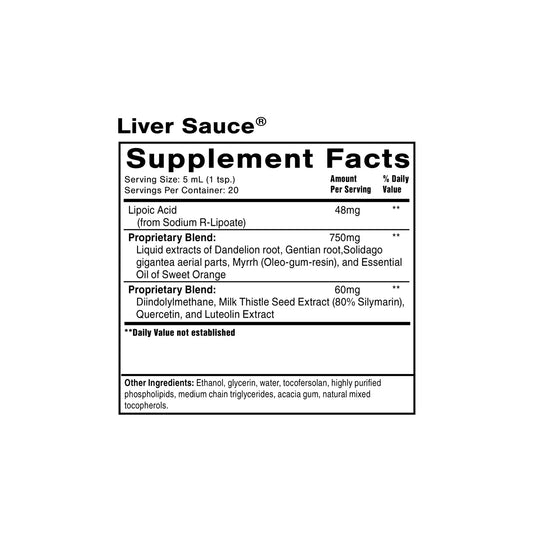 Supplement Facts Panel for Liver Sauce detox support formula
