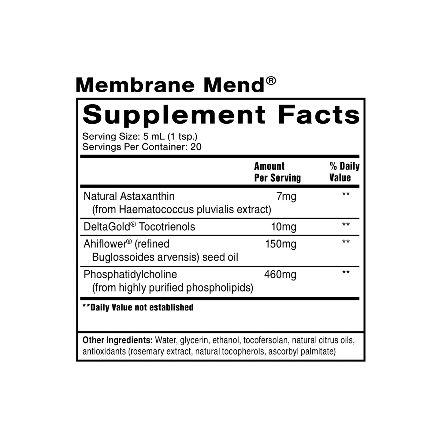 Membrane Mend supplement facts label