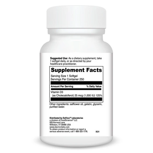Vitamin D3 1000 IU - Softgel (250) By DaVinci Labs