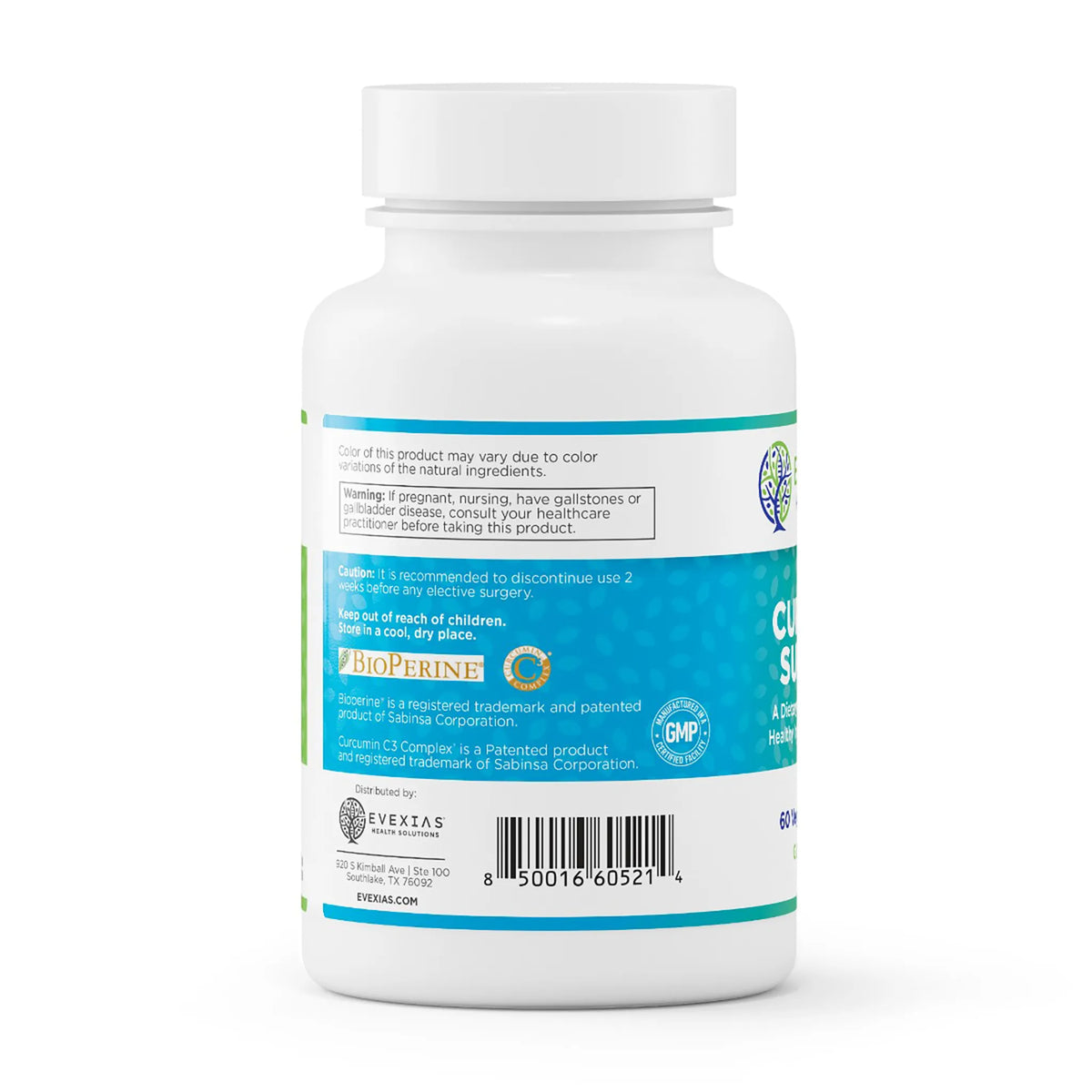 evexias health curcumin support bottle information