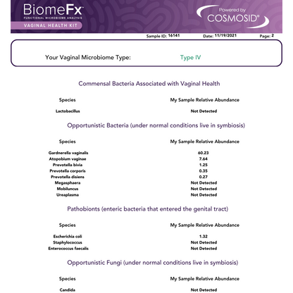 Biome FX Vaginal Health Microbiome Labs Kit Sample Report Page 2