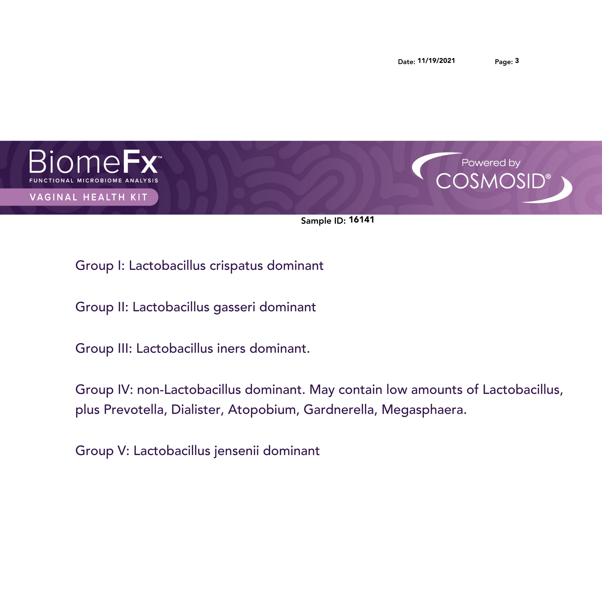 Biome FX Vaginal Health Microbiome Labs Kit Sample Report Page 3