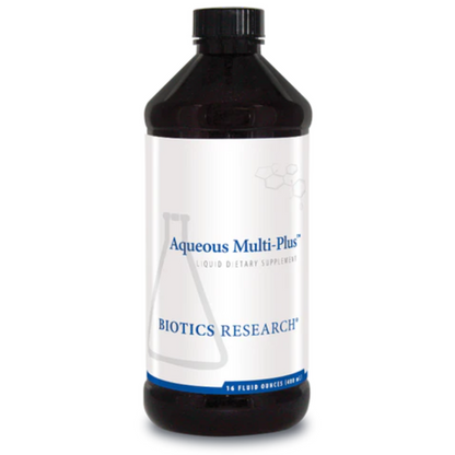 Aqueous Multi-Plus liquid multivitamin bottle by Biotics Research for adult and children's nutritional support
