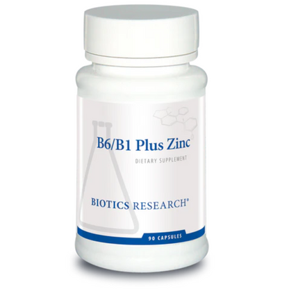 B6/B1 Plus Zinc supplement bottle by Biotics Research for nervous system and metabolic support