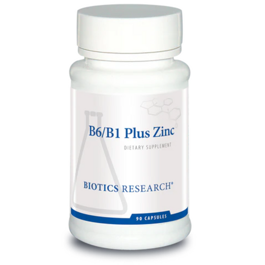 B6/B1 Plus Zinc supplement bottle by Biotics Research for nervous system and metabolic support