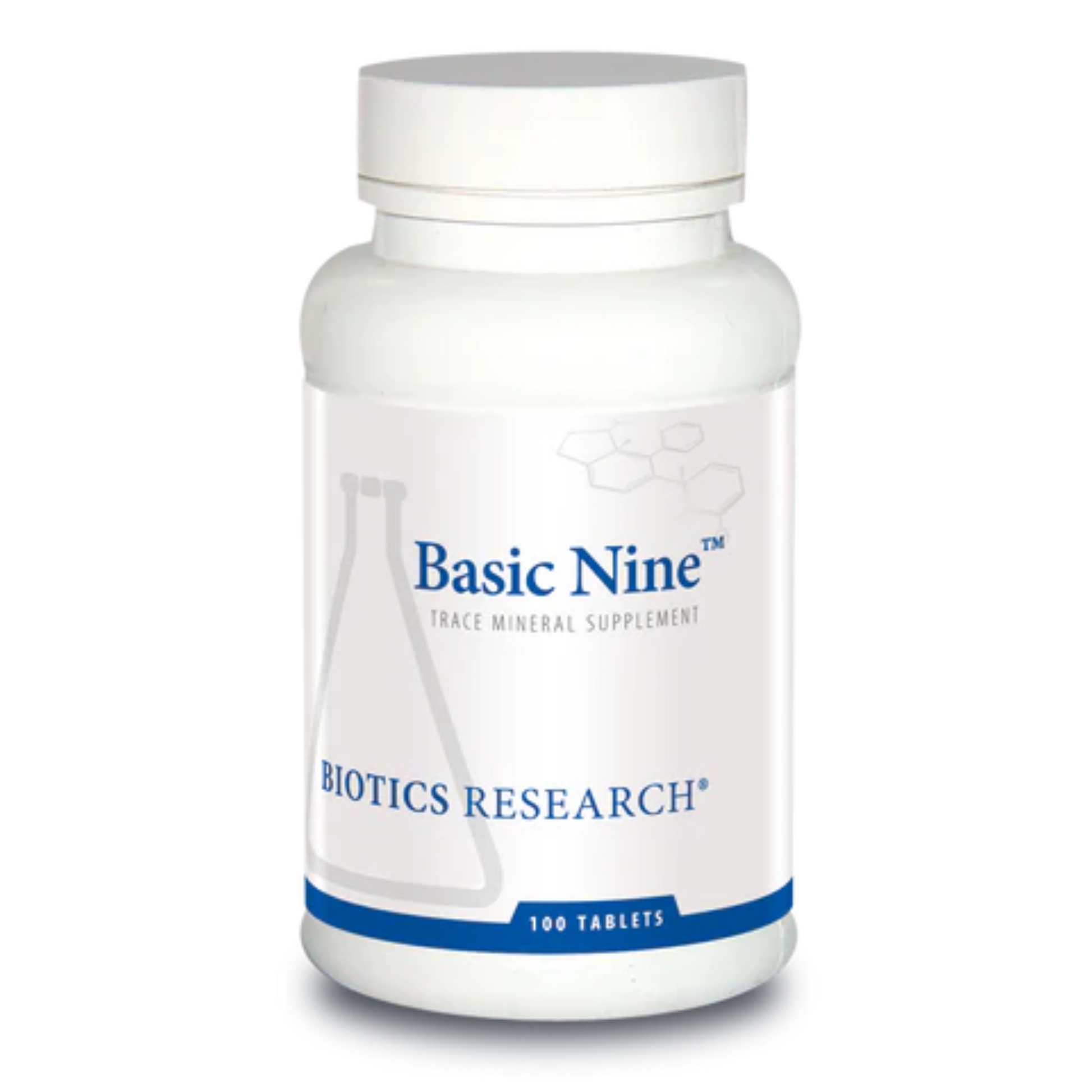 Basic Nine supplement bottle by Biotics Research for rare trace mineral support