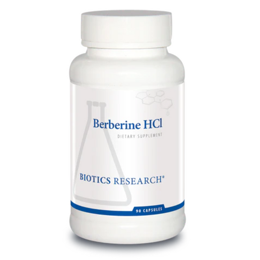 Berberine HCl capsule bottle by Biotics Research for metabolic and glucose support