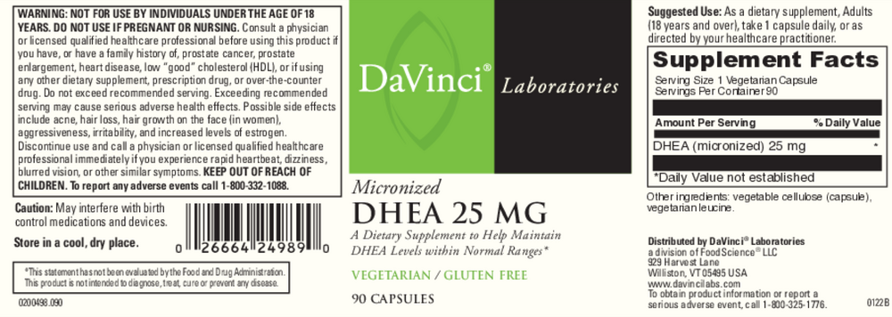 DHEA (micronized) 25mg by DaVinci Labs