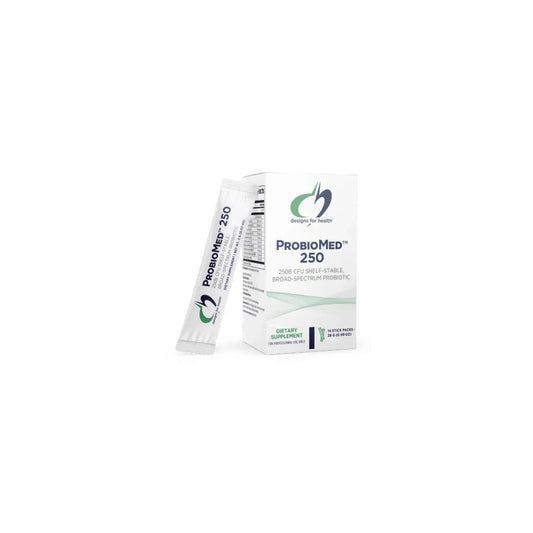 ProbioMed 250 probiotic stick pack box by Designs for Health