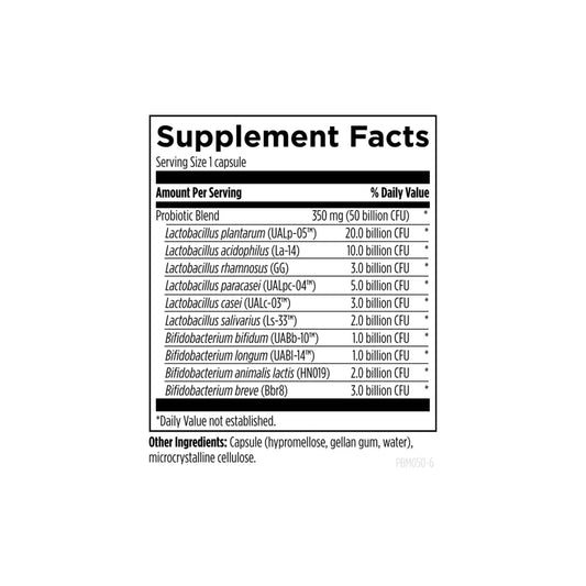 ProbioMed 50 supplement facts panel probiotic by Designs for Health