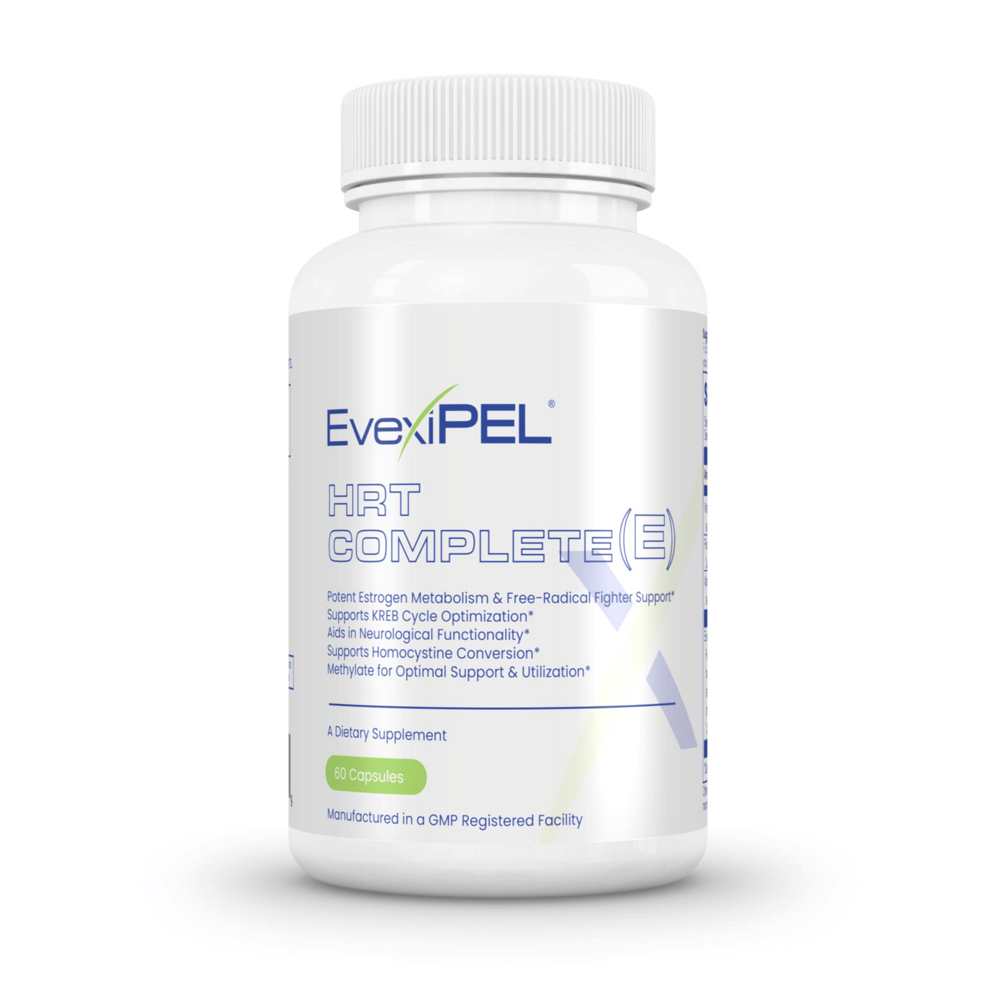 Estrogen supplement bottle by Evexias supporting hormone metabolism and balance with 60 capsules