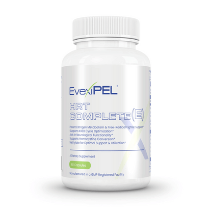 Estrogen supplement bottle by Evexias supporting hormone metabolism and balance with 60 capsules