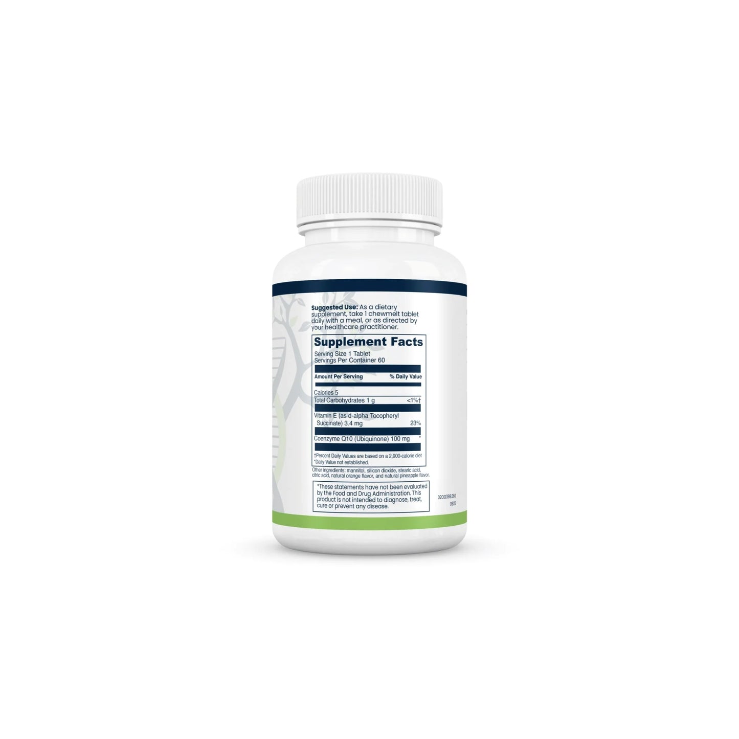 Back of CoQ10 100 mg Chews bottle with supplement facts