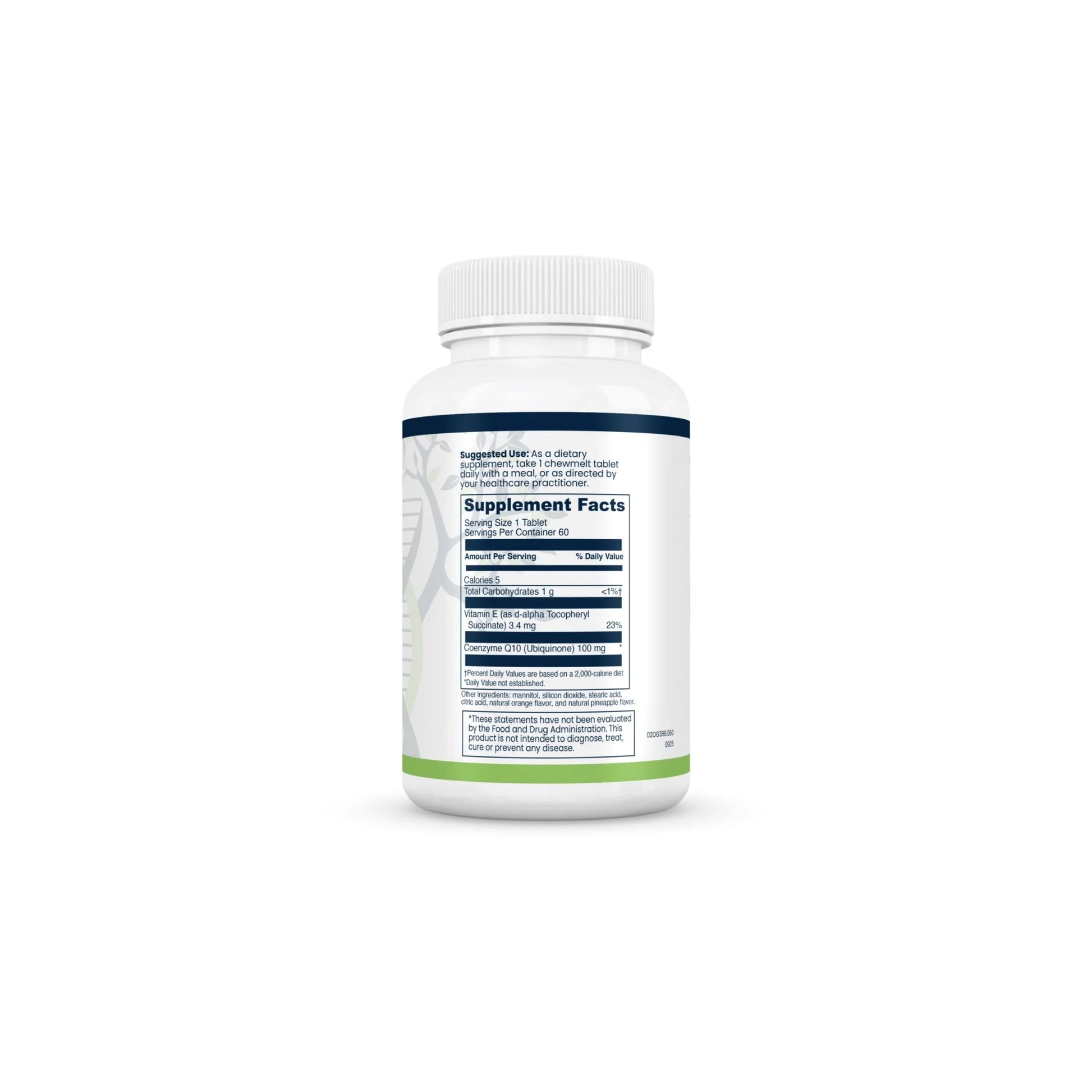 Back of CoQ10 100 mg Chews bottle with supplement facts