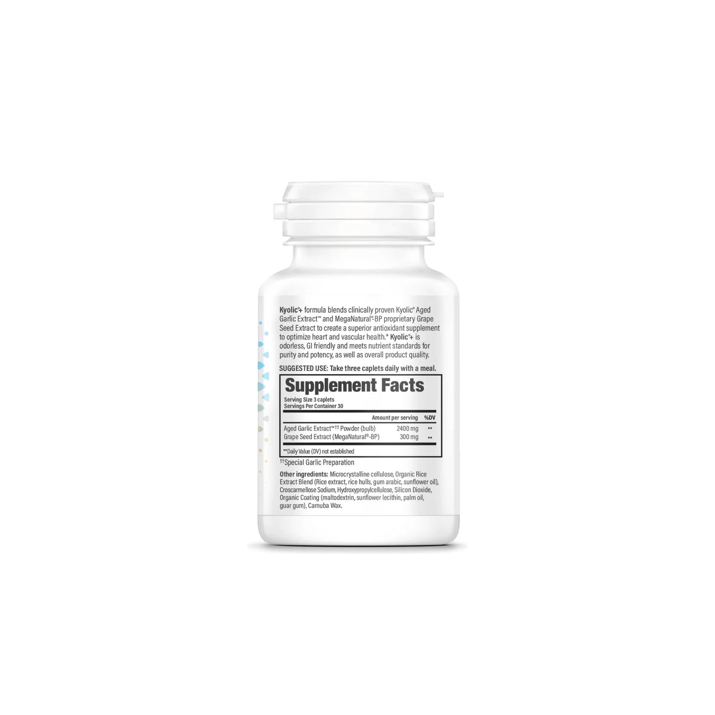 Back of Kyolic+ bottle with supplement facts