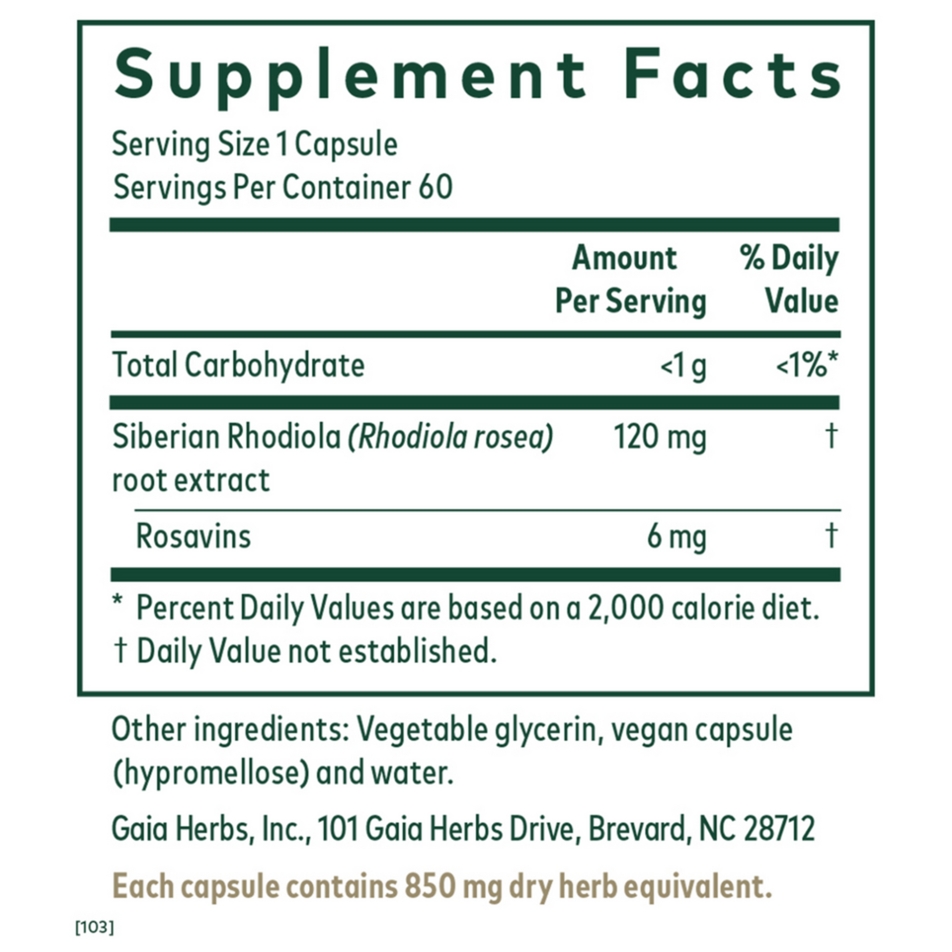 Gaia Herbs Ingredients Pro Rhodiola Ingredients 