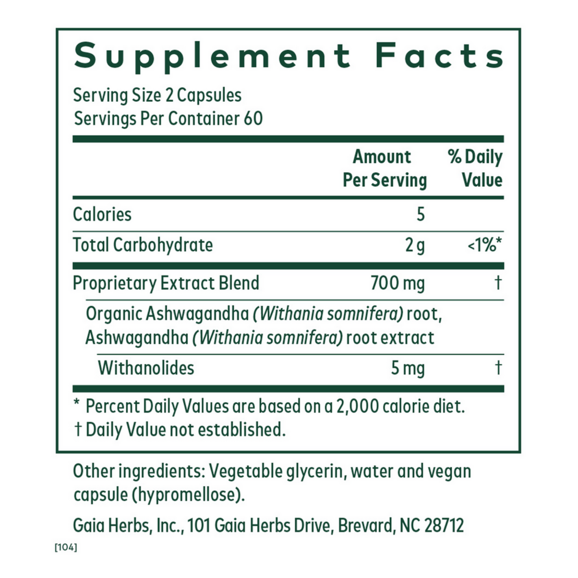 Gaia Herbs Pro Ashwagandha 700 Ingredients