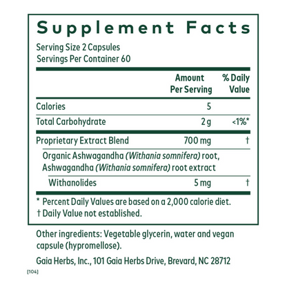 Gaia Herbs Pro Ashwagandha 700 Ingredients