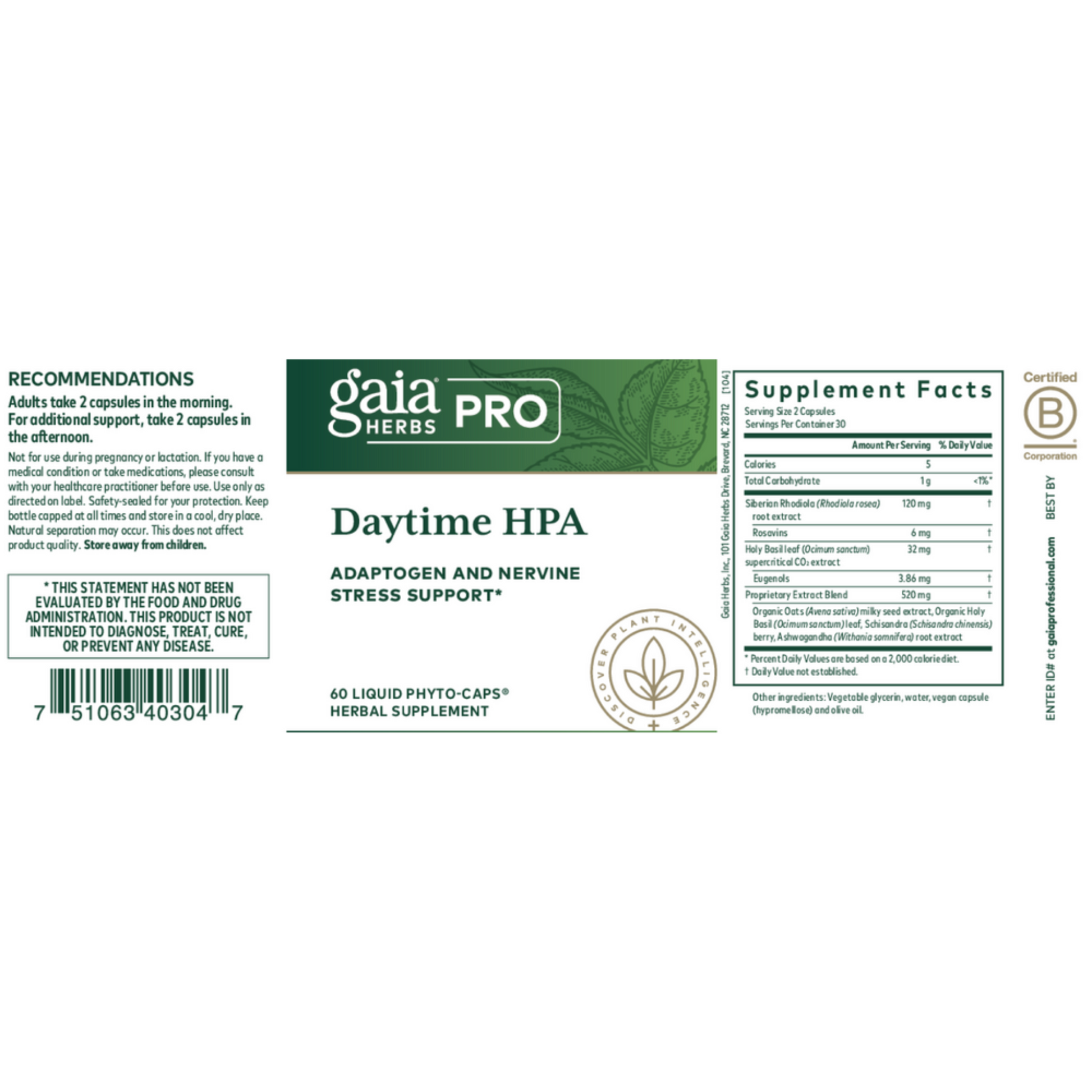 Gaia Herbs Pro Day time HPA Label
