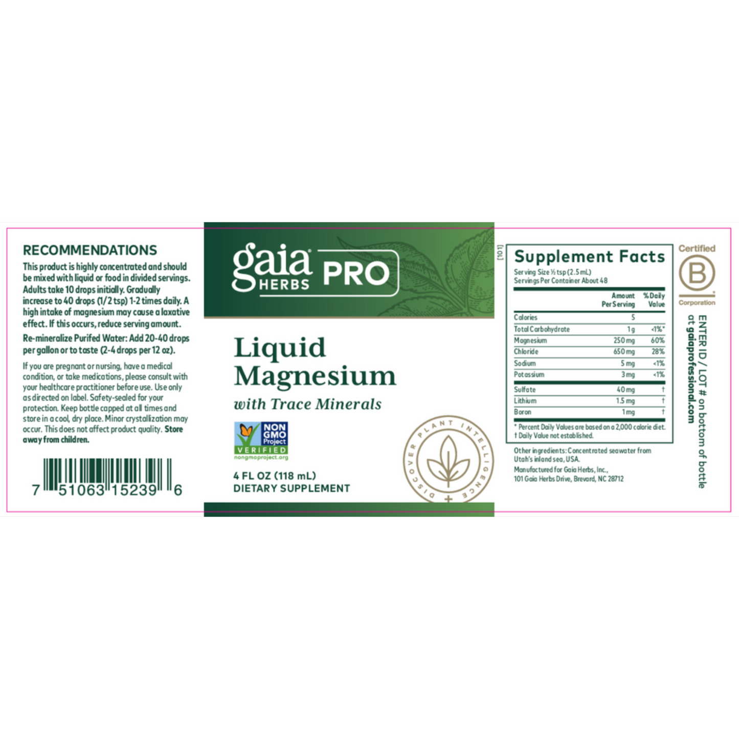 Gaia Herbs Pro Liquid Magnesium Label
