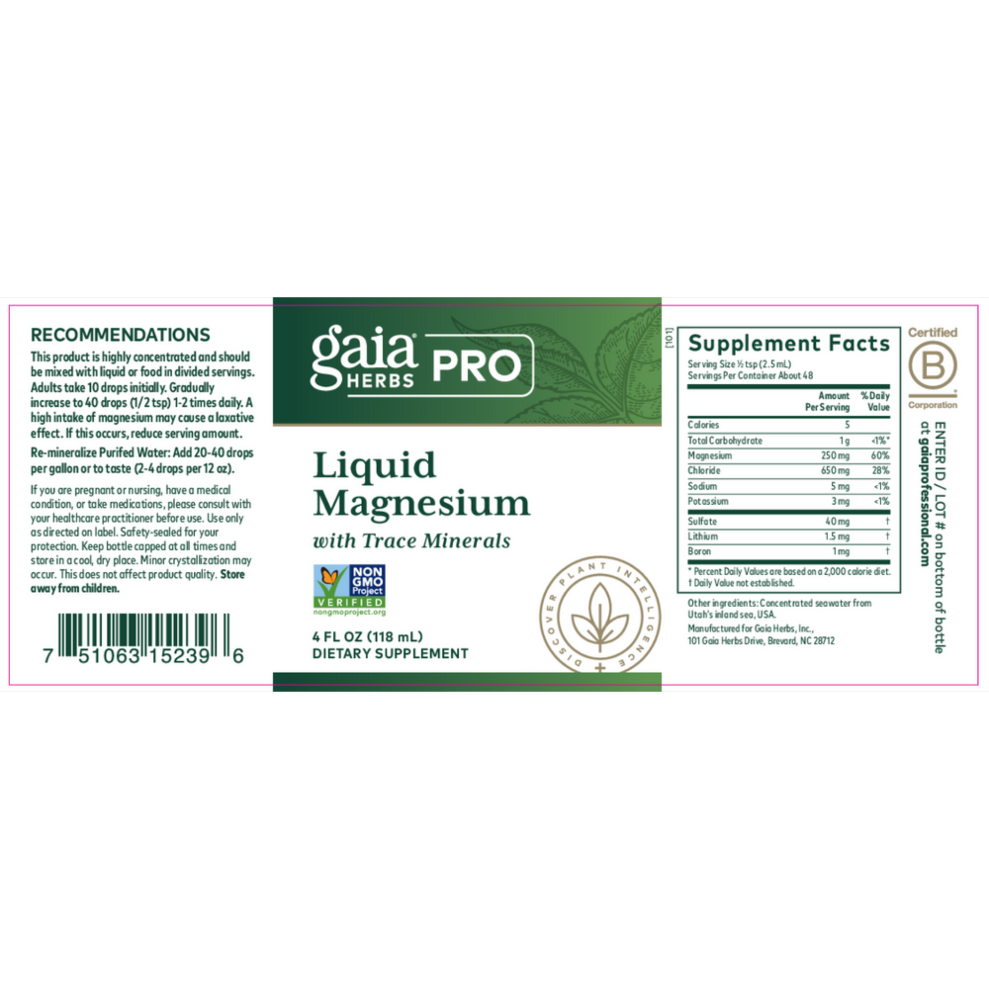 Gaia Herbs Pro Liquid Magnesium Label