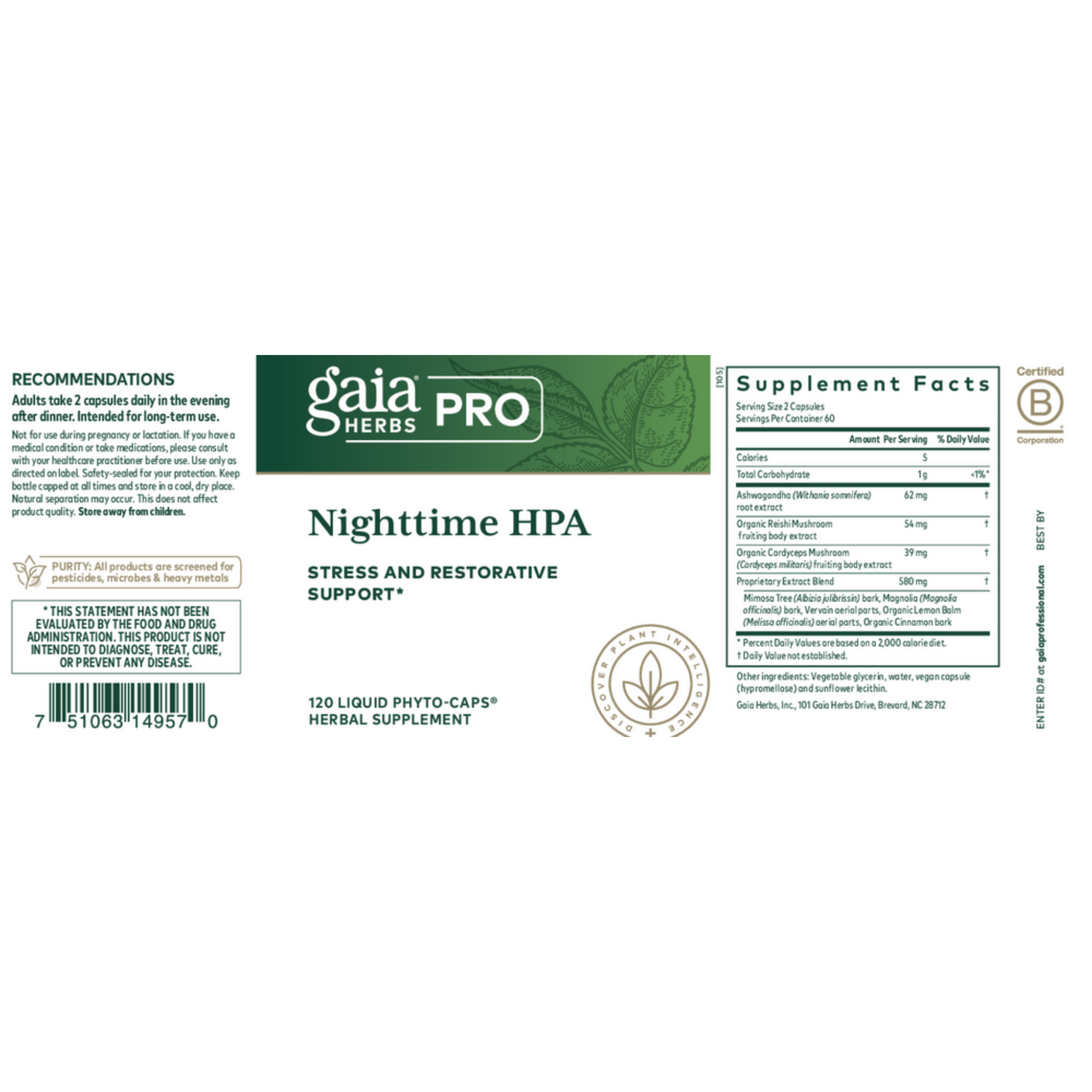 Gaia Herbs Pro Nighttime Hpa Label