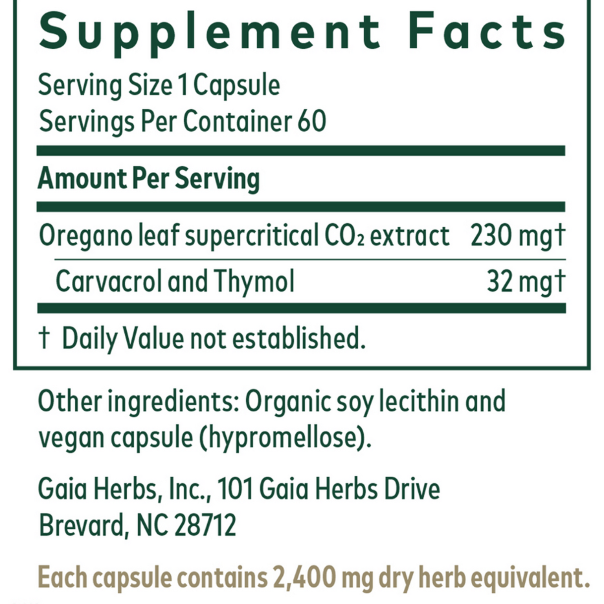 Gaia Herbs Pro Oil of Oregano Phyto Caps Ingredients 
