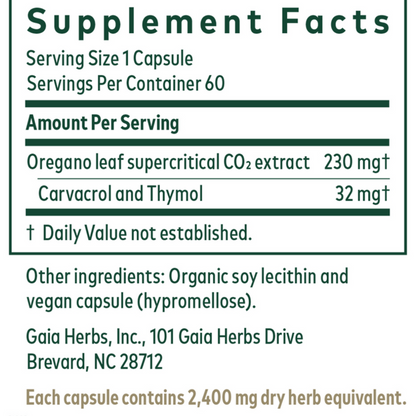 Gaia Herbs Pro Oil of Oregano Phyto Caps Ingredients 
