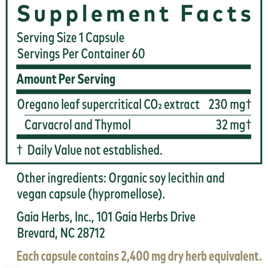 Gaia Herbs Pro Oil of Oregano Phyto Caps Ingredients 