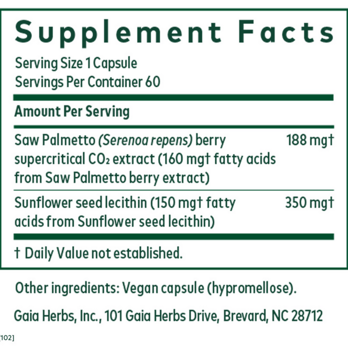 Gaia Herbs Pro Saw Palmetto Ingredients