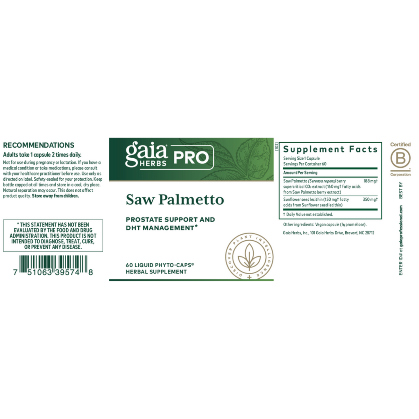 Gaia Herbs Pro Saw Palmetto Label