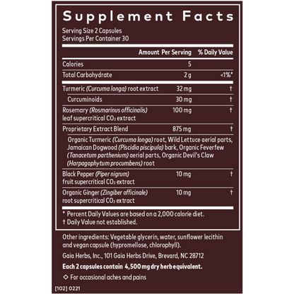 Gaia Herbs Pro Turmeric Supreme Pain Ingredients
