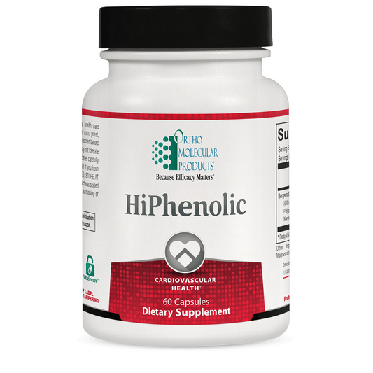 HiPhenolic by Ortho Molecular dietary supplement bottle for cardiovascular and metabolic health support