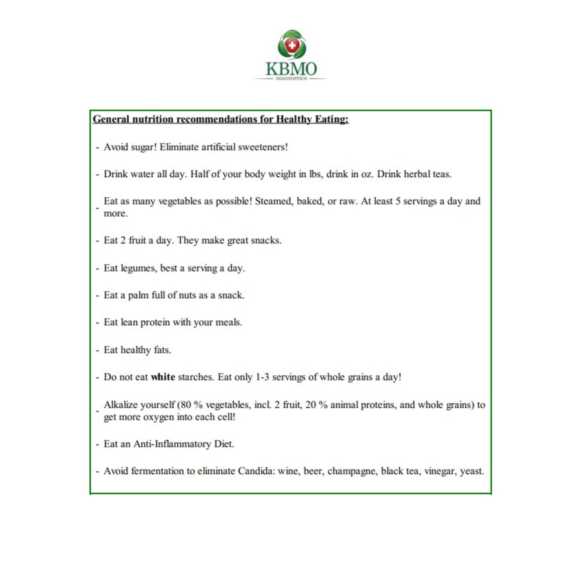KBMO Diagnostics Fit 176 Test Meal Plan Page 1