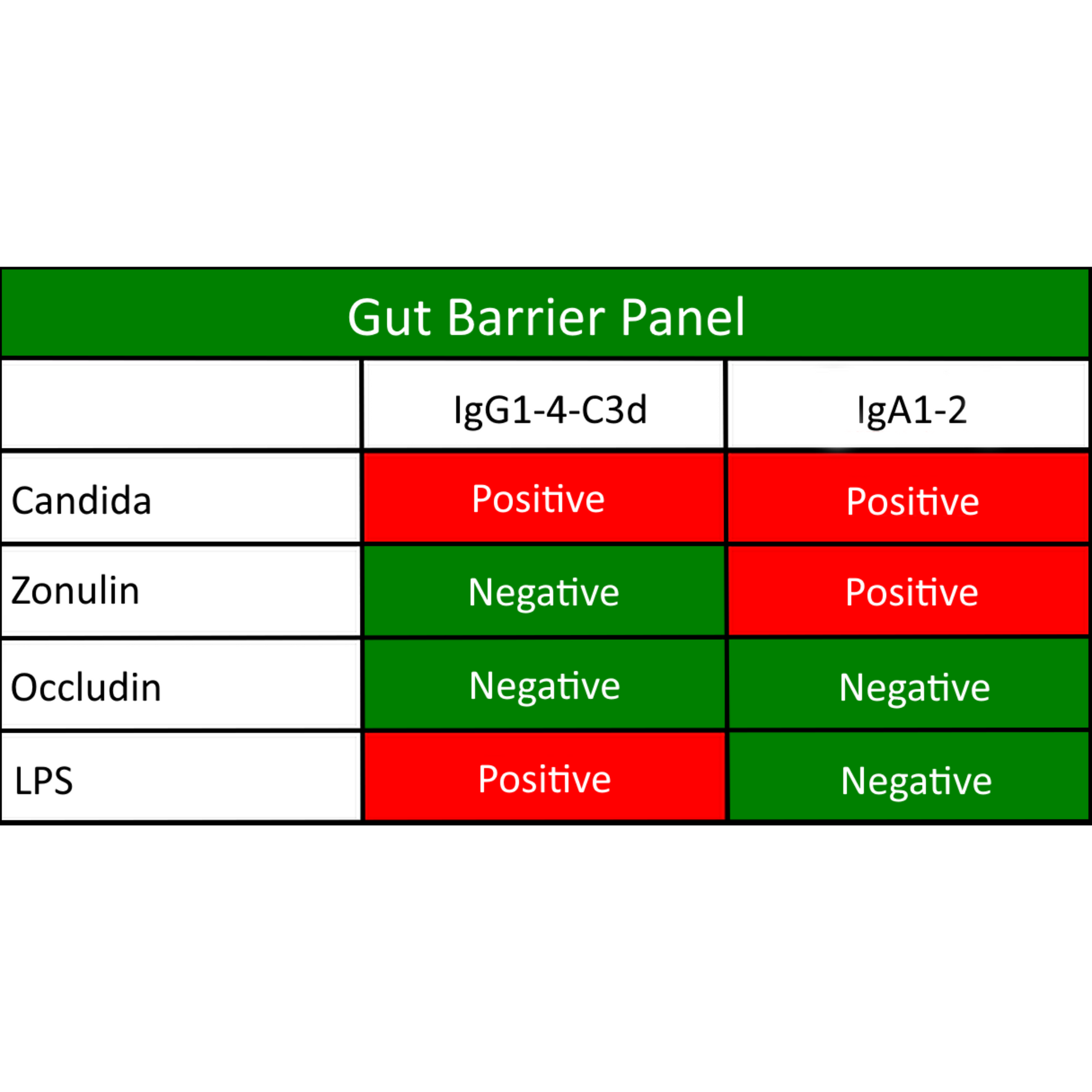 KBMO Gut Barrier Panel sample patient results report showing comprehensive markers for intestinal permeability and leaky gut