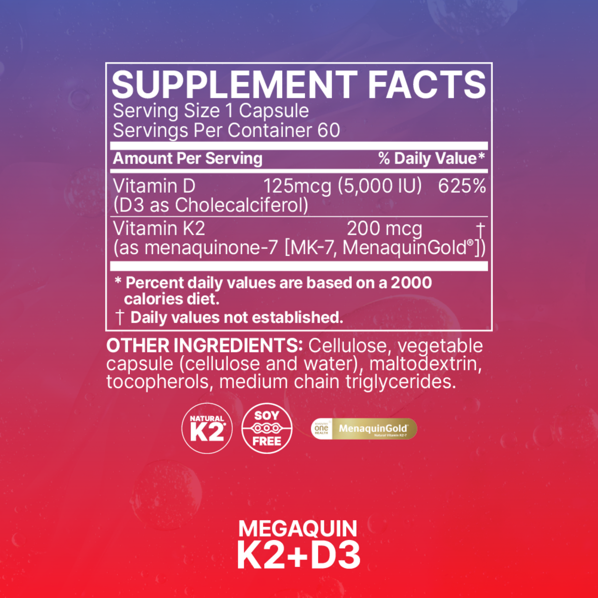 Mega Quin K2 D3 Microbiome Labs Ingredients