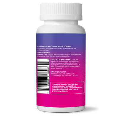 Mega Spore 
Biotic Kids Gummies Microbiome Labs Back Label