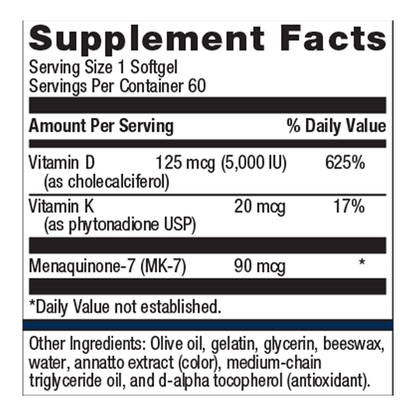 Supplement facts label with vitamins and nutrients per serving