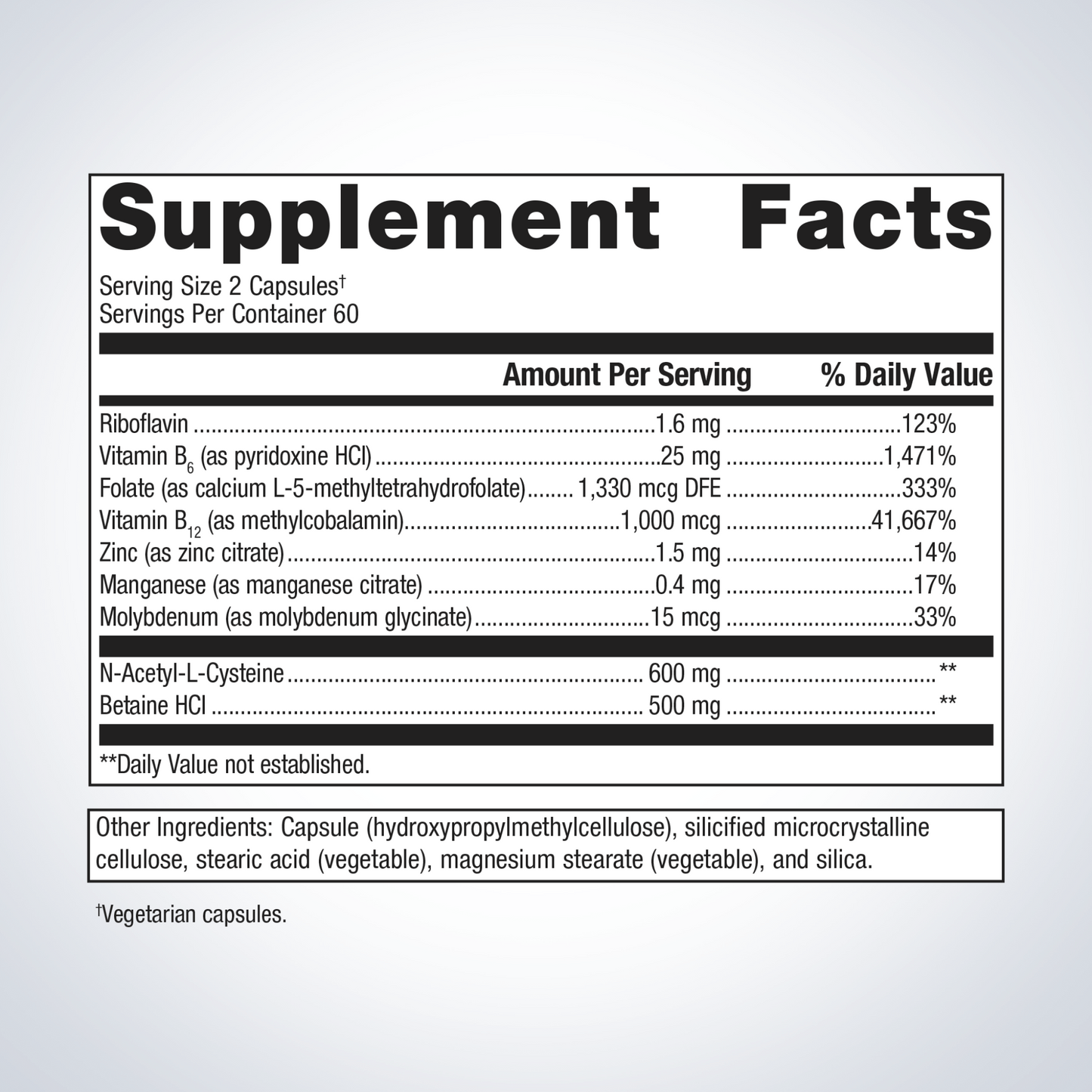 MethylCare Metagenics Ingredients