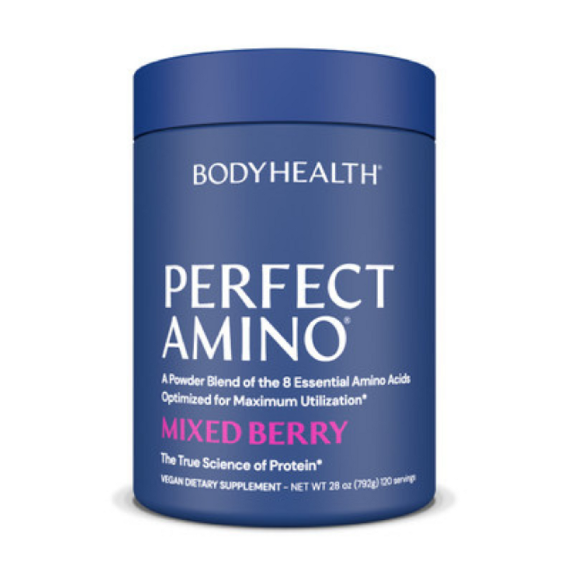 Perfect Amino mixed berry vegan amino acid supplement by Body Health for optimal protein utilization